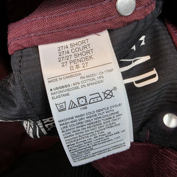 GAP Corduroy Pants Womens 27/4 Short Dark Maroon Vintage Slim High Rise Stretch - Picture 13 of 14